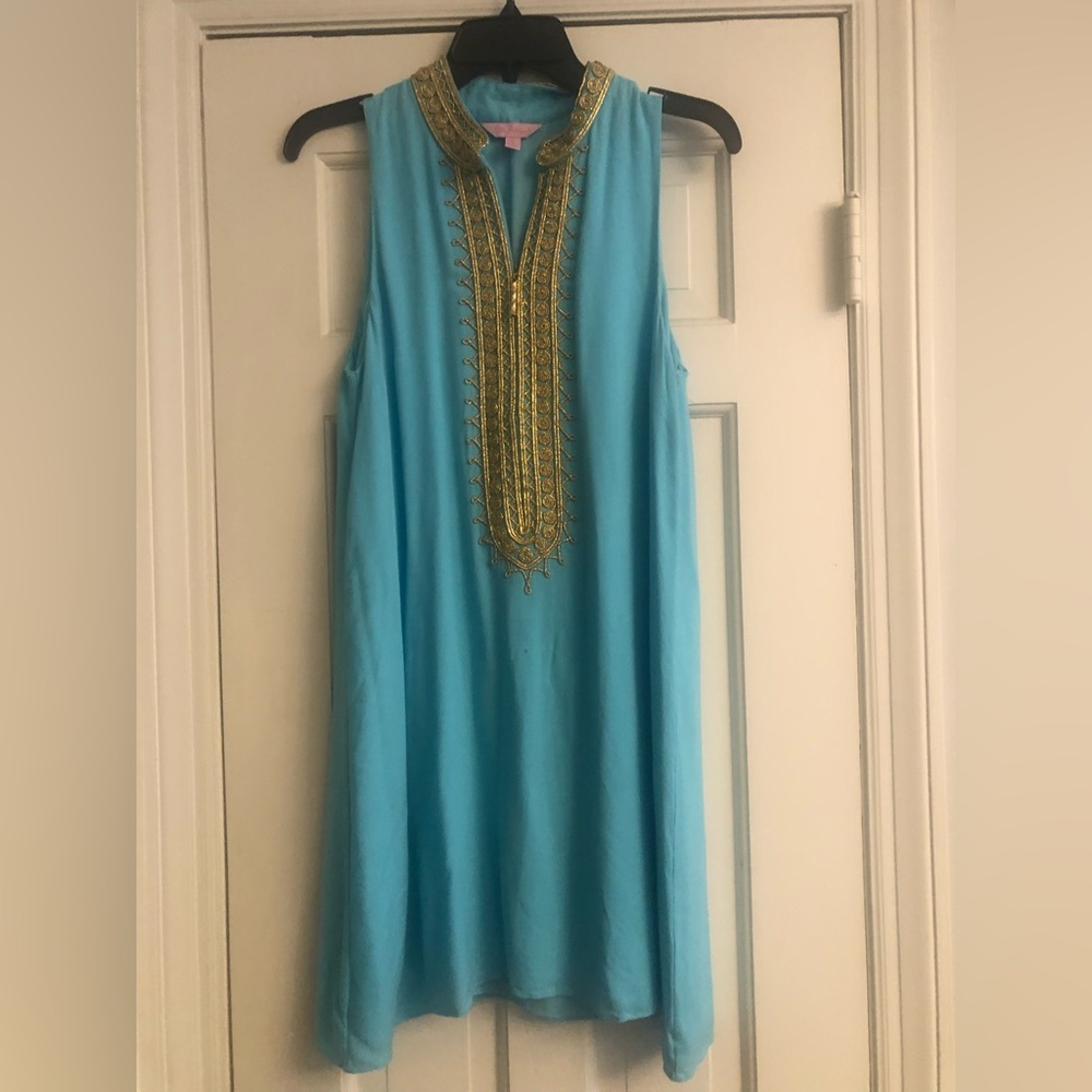 Lilly Pulitzer jane shift dress gold embellish size 6